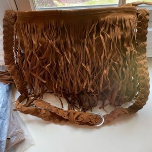 NWOT Fringe Suede Hobo Bag